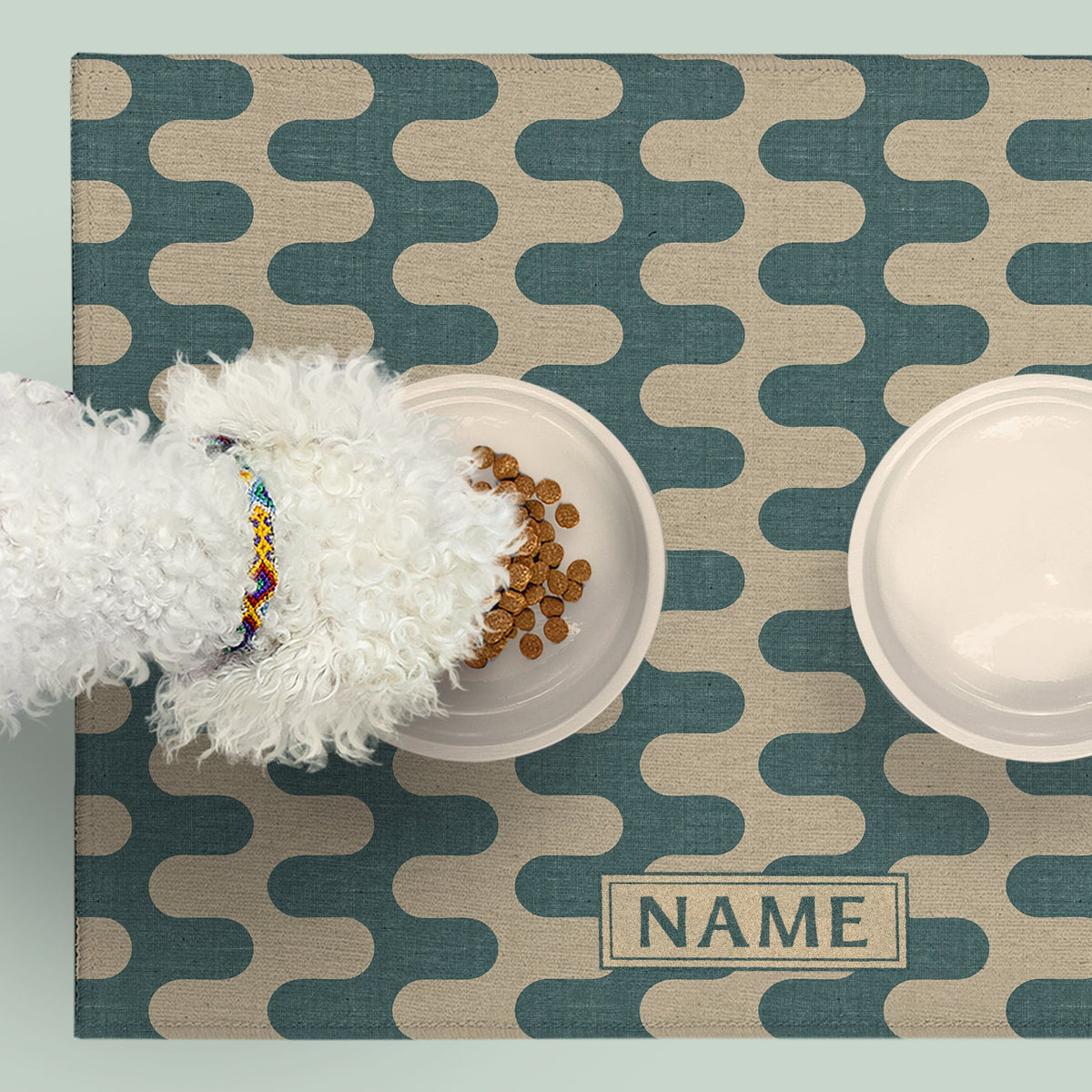 Milo Teal personalized pet feeding mat