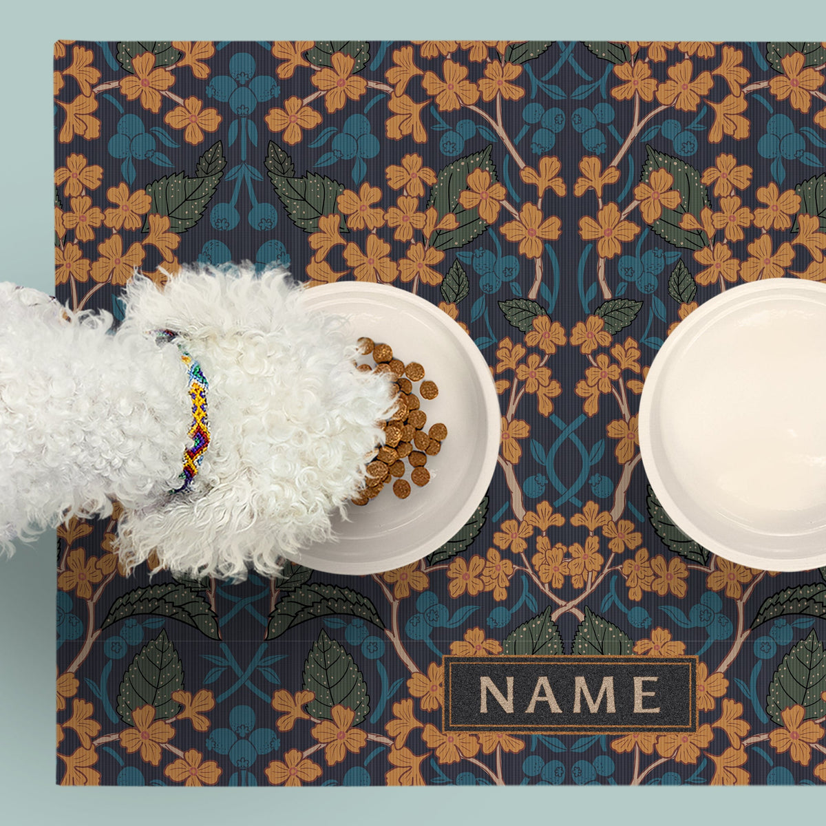 Avery Pet Feeding Mat – Navy Floral - MissionMae