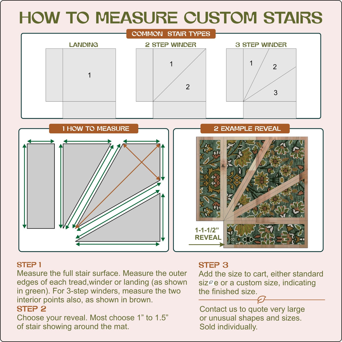 Charcoal Moroccan Stair Treads, Custom Sizes & Triangle Winder Steps, Low-Profile Mats - MissionMae