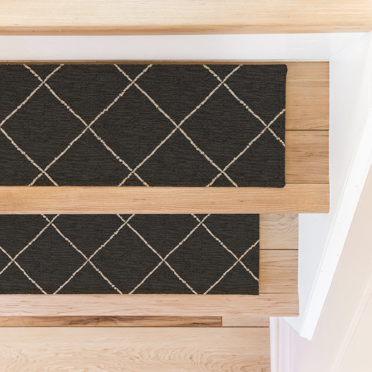 Charcoal Moroccan Stair Treads, Custom Sizes & Triangle Winder Steps, Low-Profile Mats - MissionMae