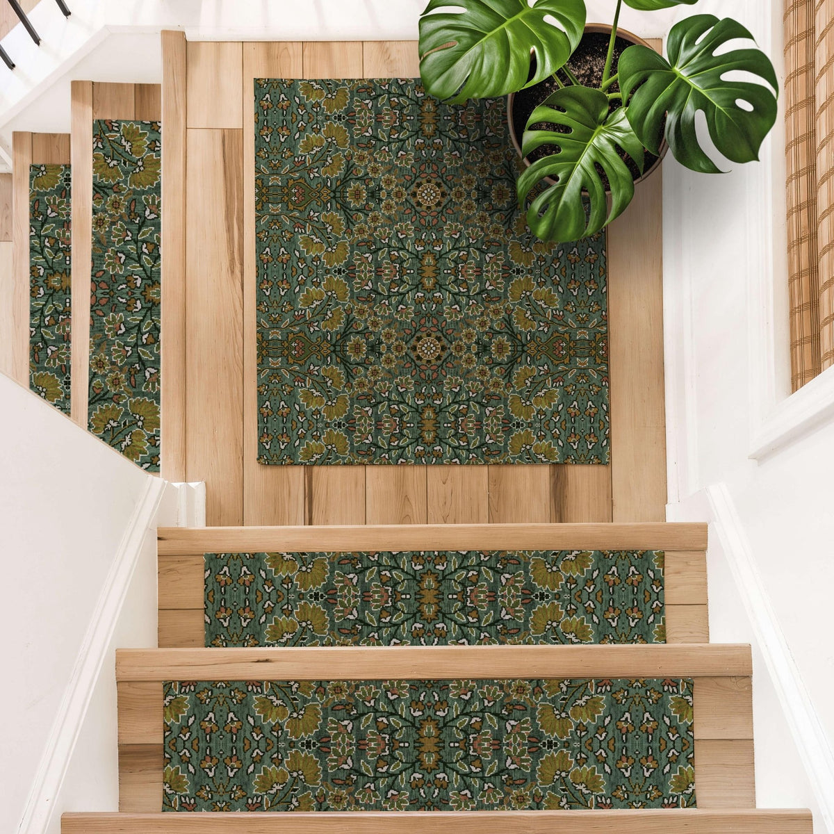 Green Persian non slip stair treads – washable, non slip, custom sizes