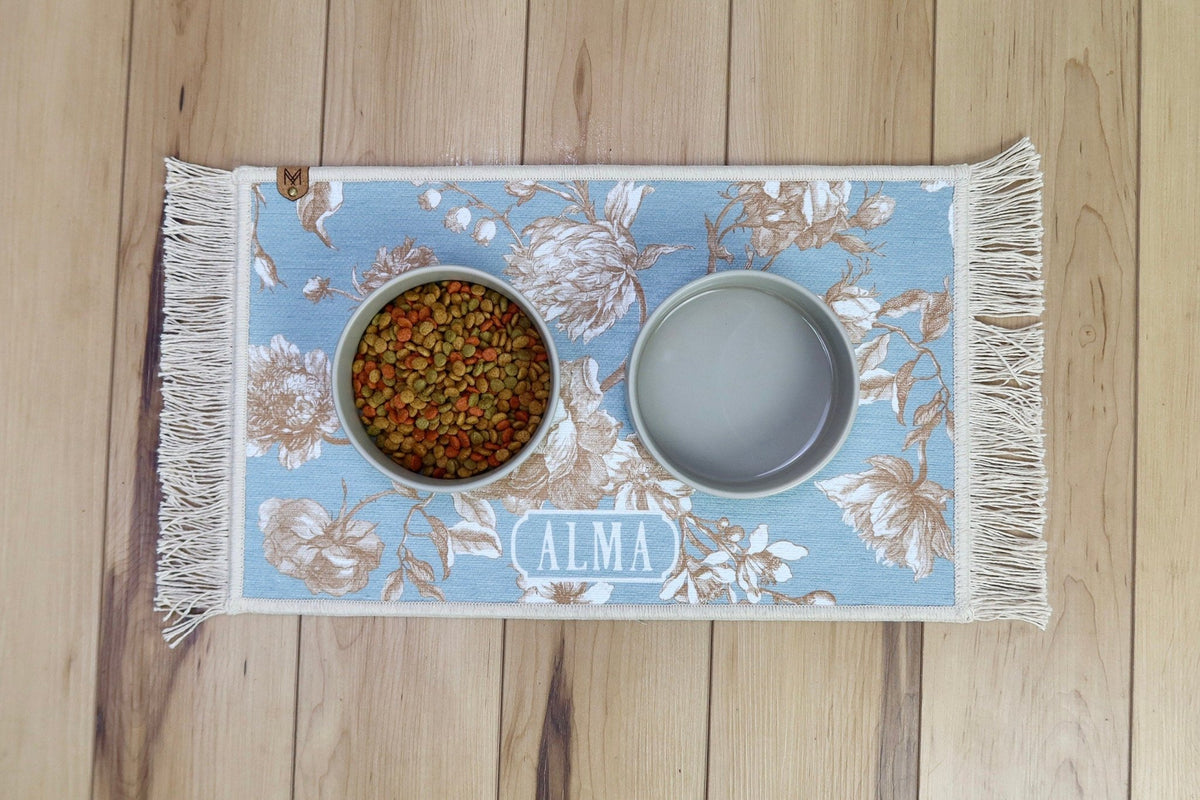 Personalized Dog Bowl Mat Fringe - Alma - MissionMae