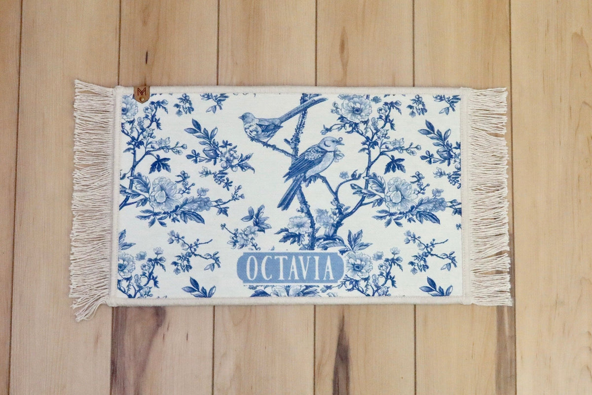 Personalized Dog Bowl Mat Fringe, Nonslip, Machine Washable - Olivia - MissionMae
