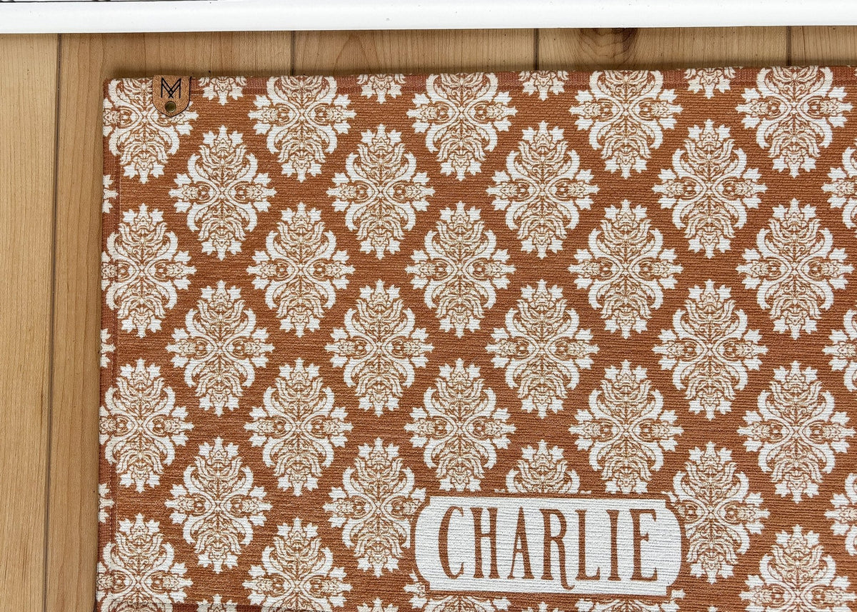 Personalized Dog Bowl Mat, Nonslip, Machine Washable - Charlie - MissionMae