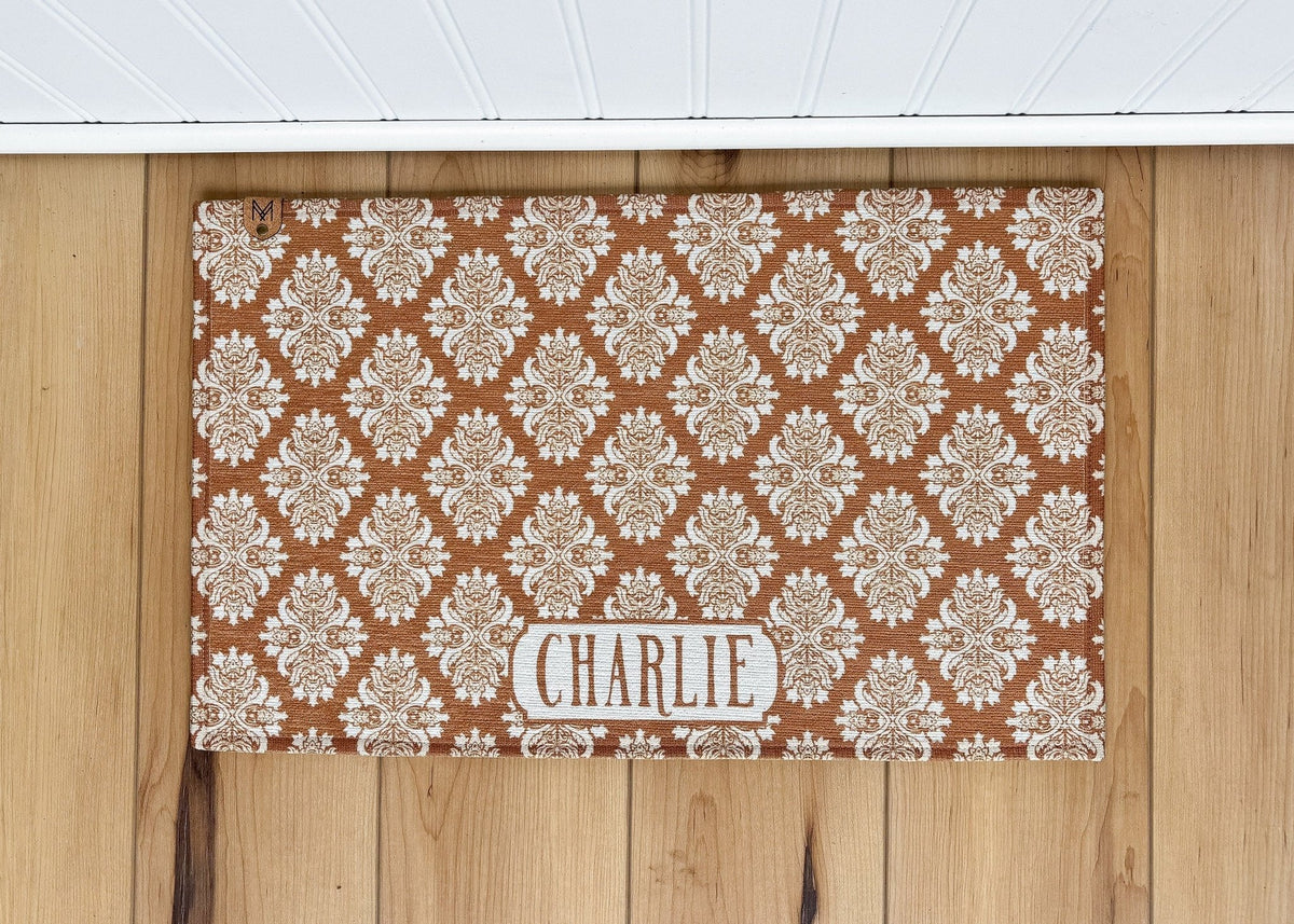 Personalized Dog Bowl Mat, Nonslip, Machine Washable - Charlie - MissionMae
