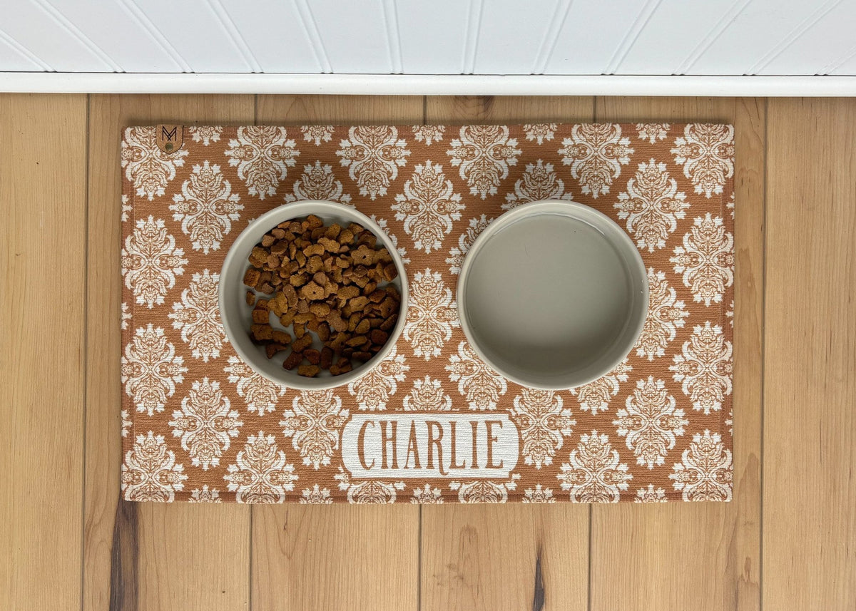 Personalized Dog Bowl Mat, Nonslip, Machine Washable - Charlie - MissionMae