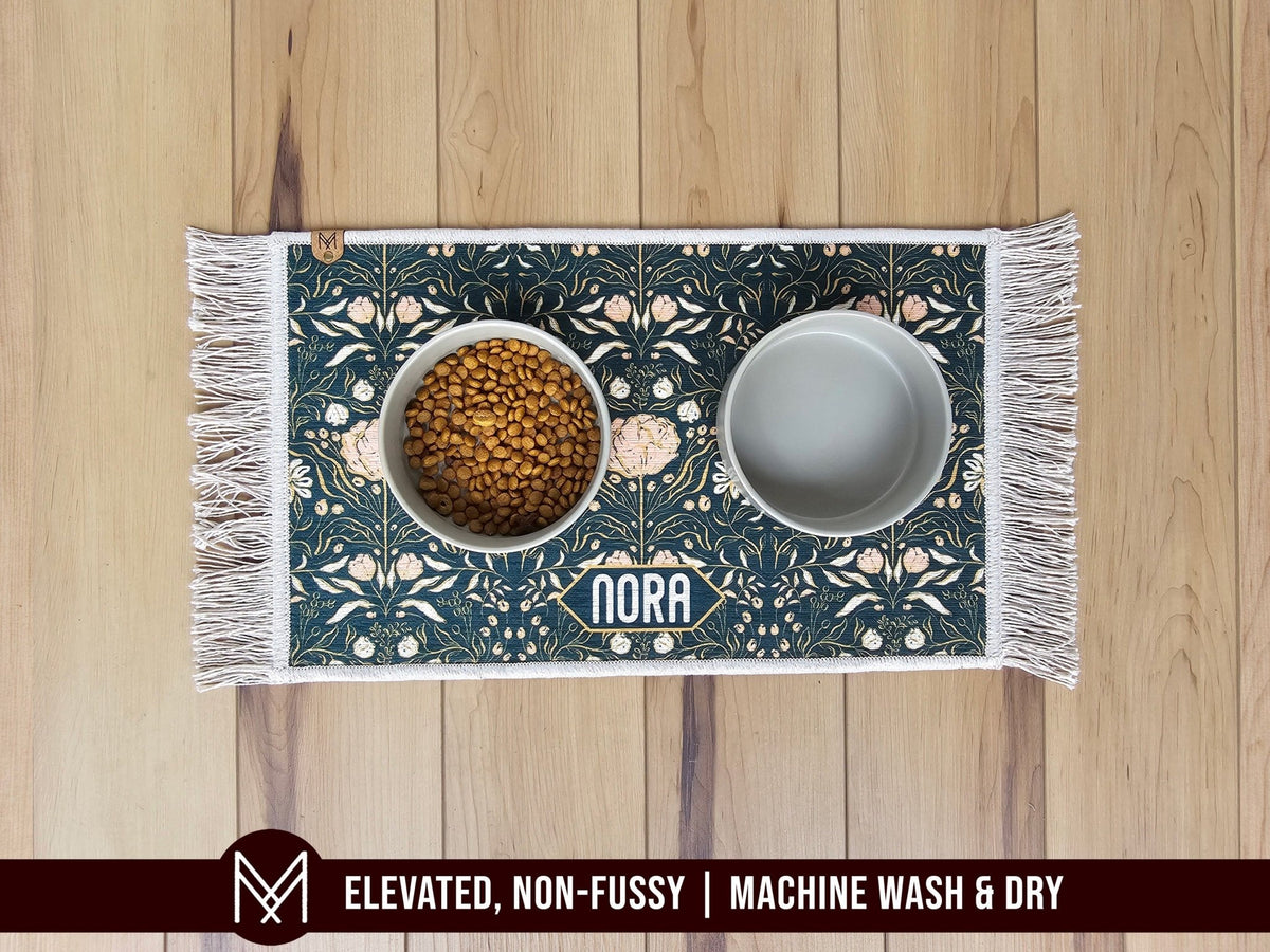 Personalized Pet Bowl Mat with Fringe - Nora - Pet Gift, Dog Bowl Mat, Cat Bowl Mat - MissionMae