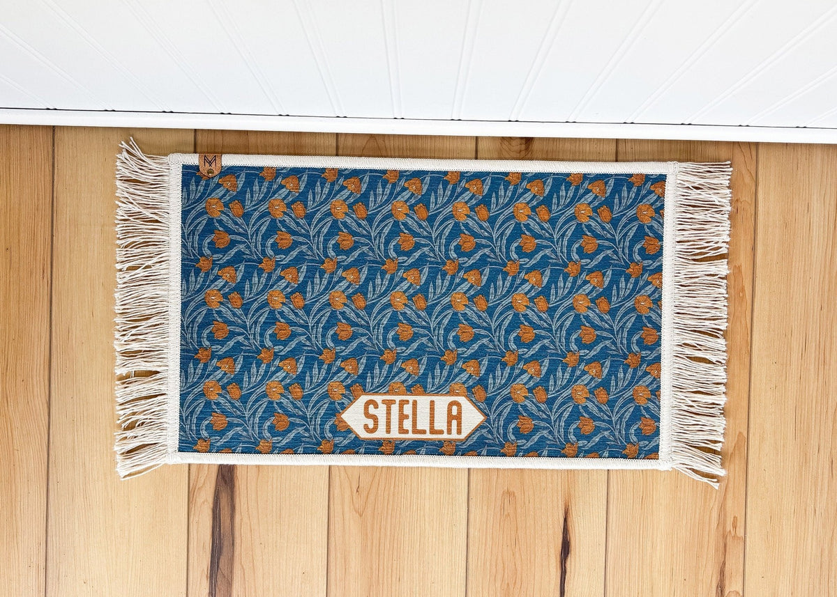 Personalized Dog Bowl Mat Fringe, Nonslip, Machine Washable - Stella - MissionMae