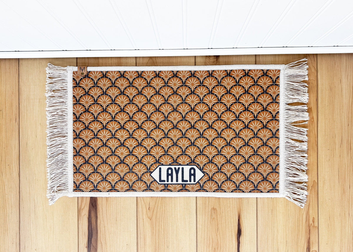 Personalized Dog Bowl Mat with Fringe, Nonslip, Machine Washable - Layla - MissionMae