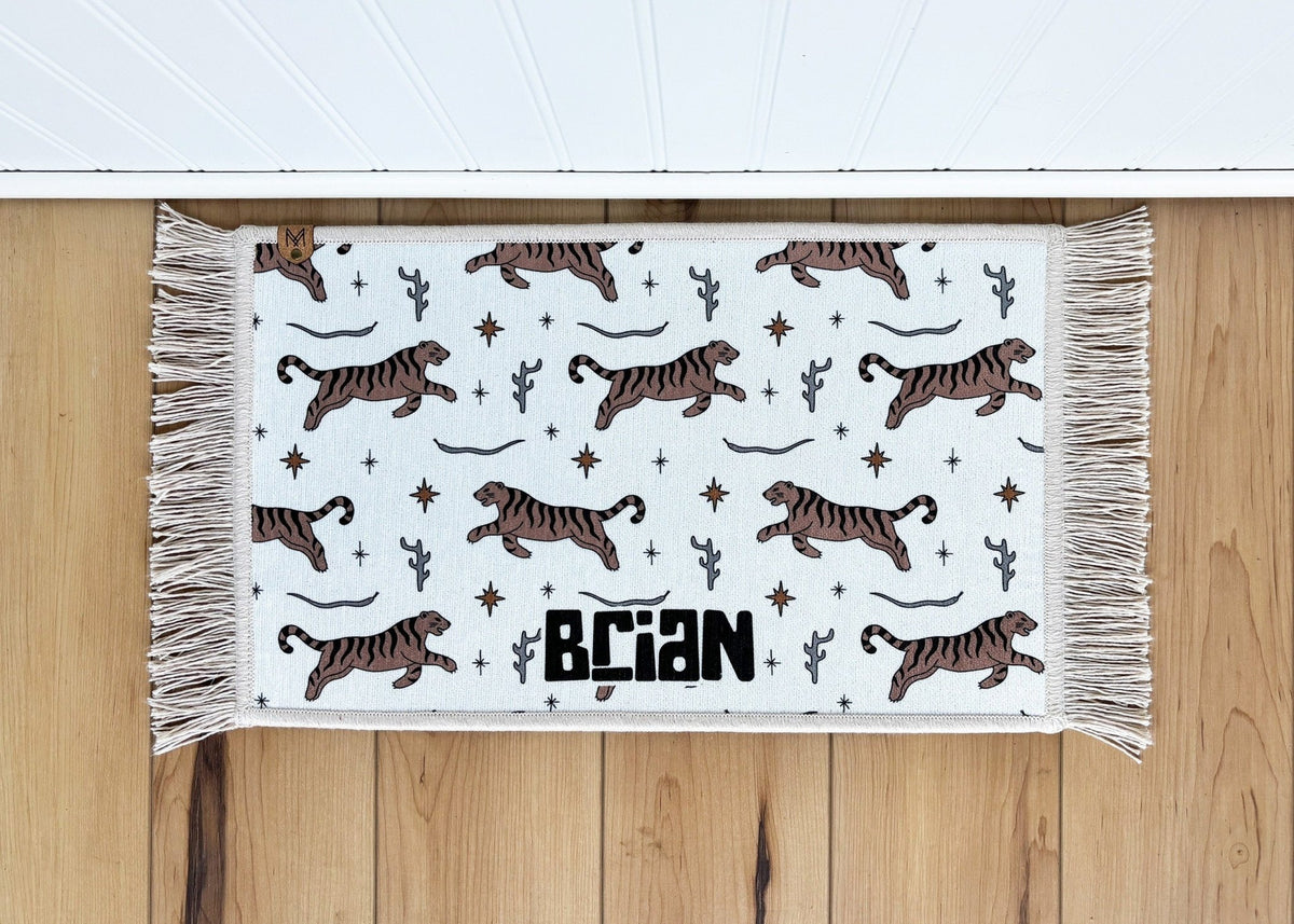 Boho animal print dog bowl mat with fringe by MissionMae – photo 2