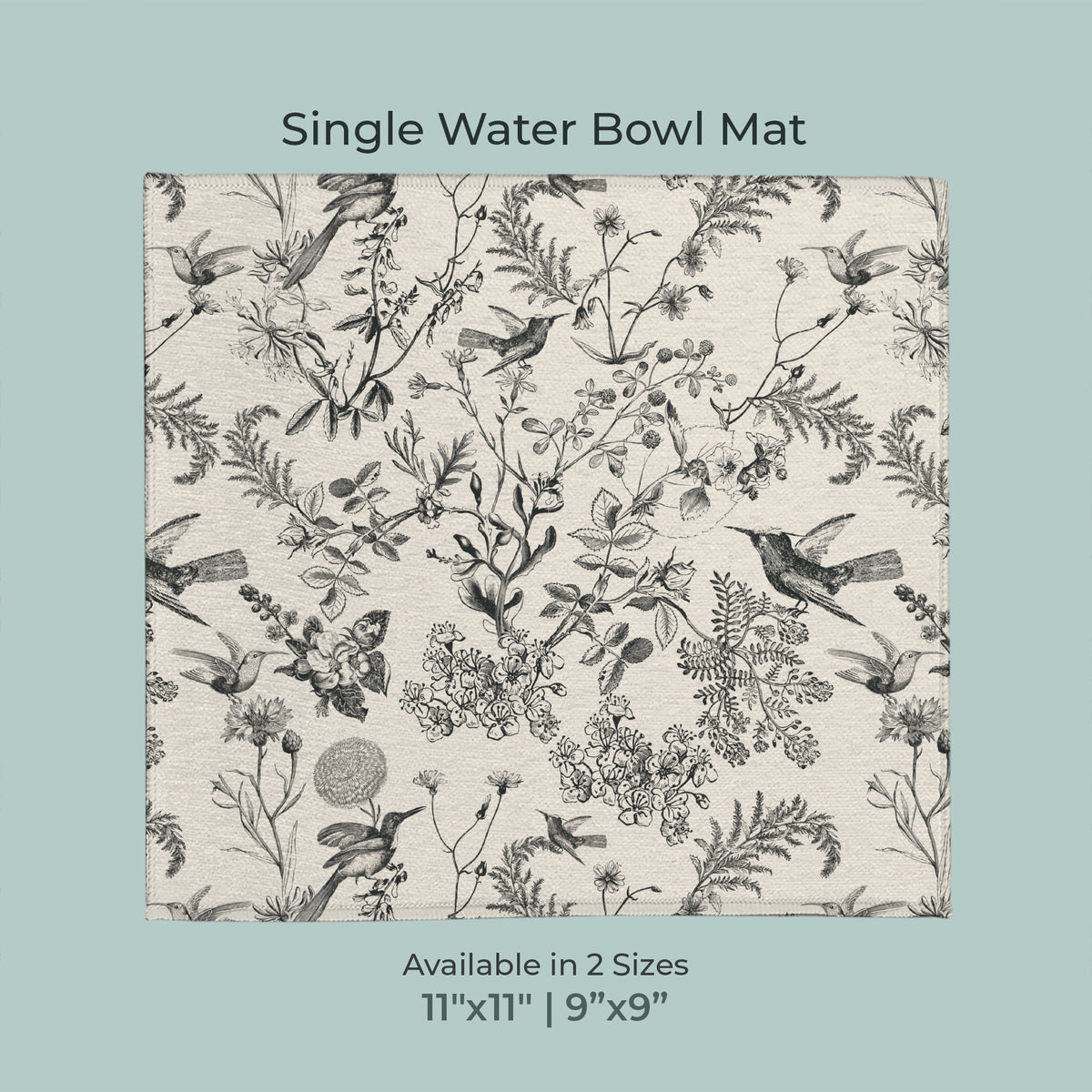 Olivia Pet Feeding Mat - Slate Bird Toile - water-bowl mat