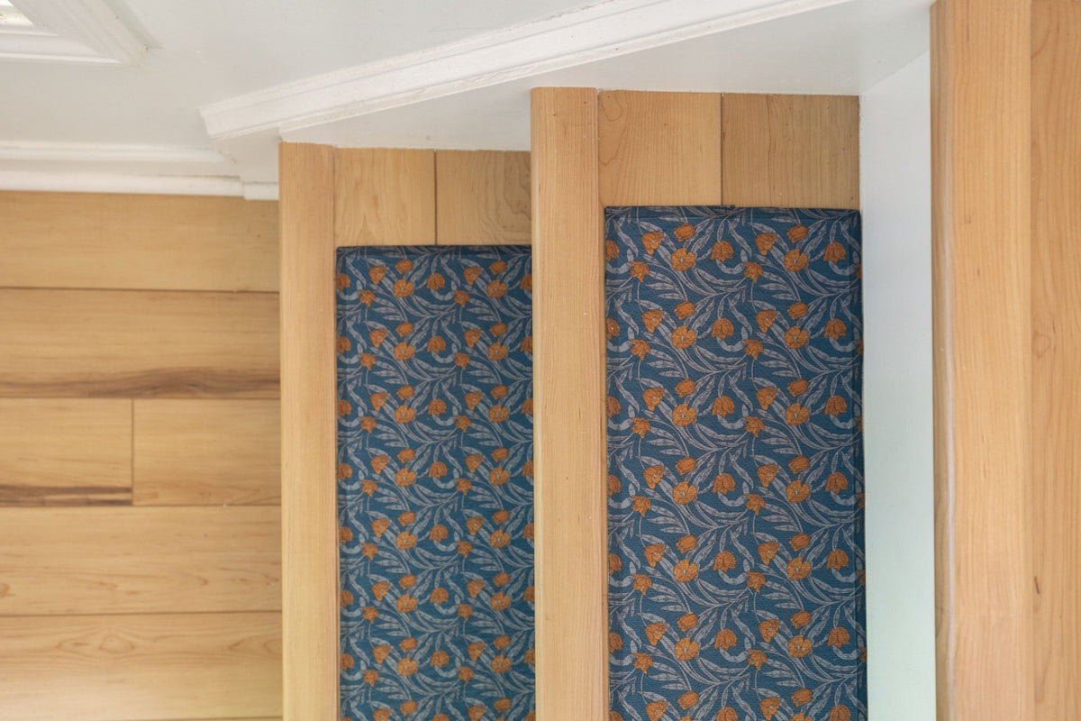 William Morris blue floral stair treads – washable, non slip, custom sizes