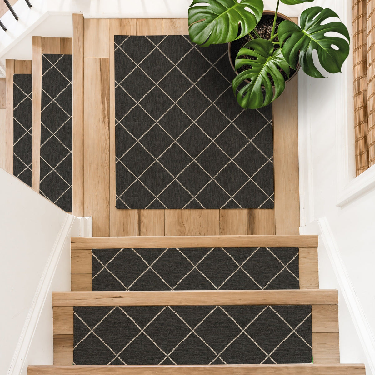 Charcoal Moroccan Stair Treads, Custom Sizes & Triangle Winder Steps, Low-Profile Mats - MissionMae