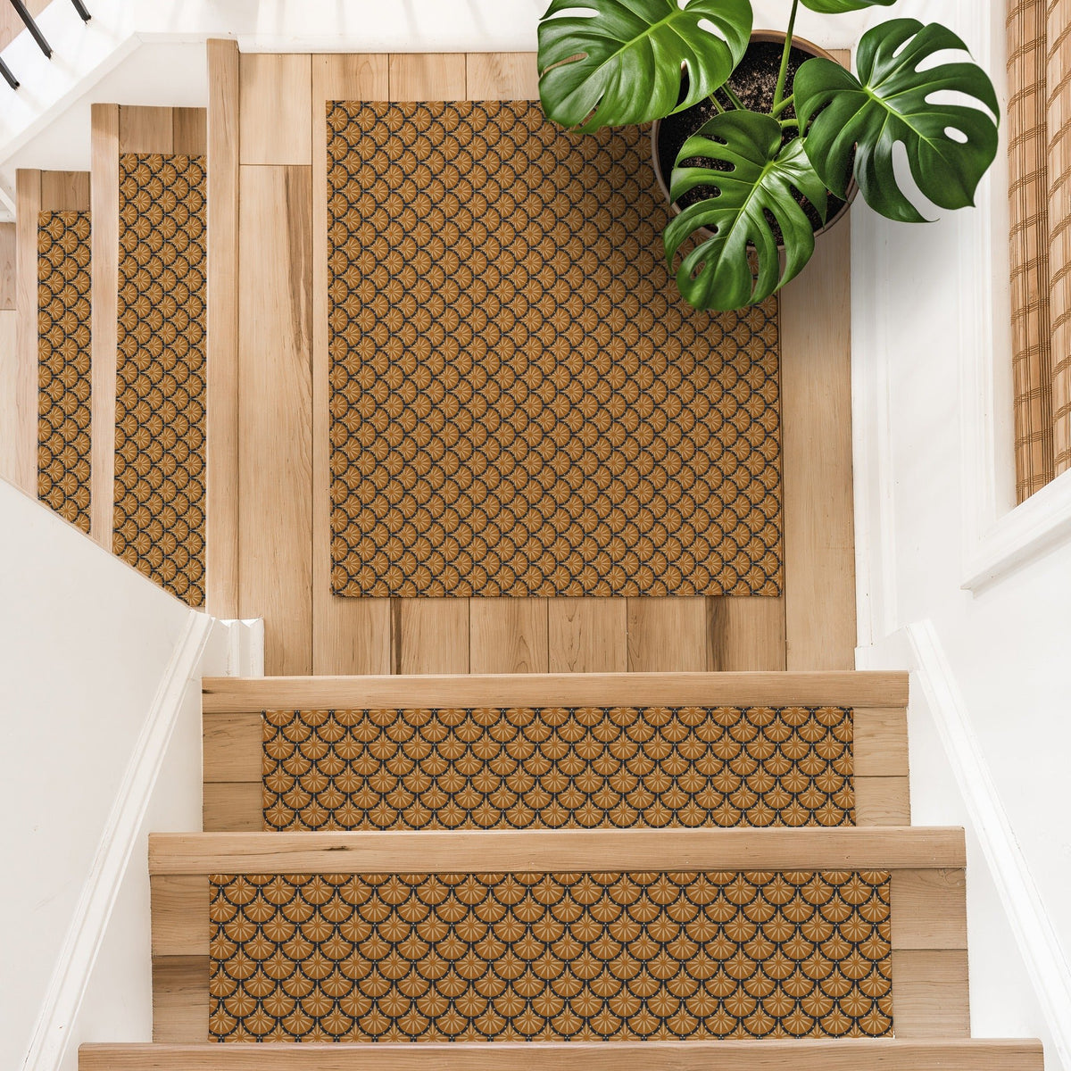 Layla Stair Treads – Amber Gold Fan, William Morris Style - MissionMae