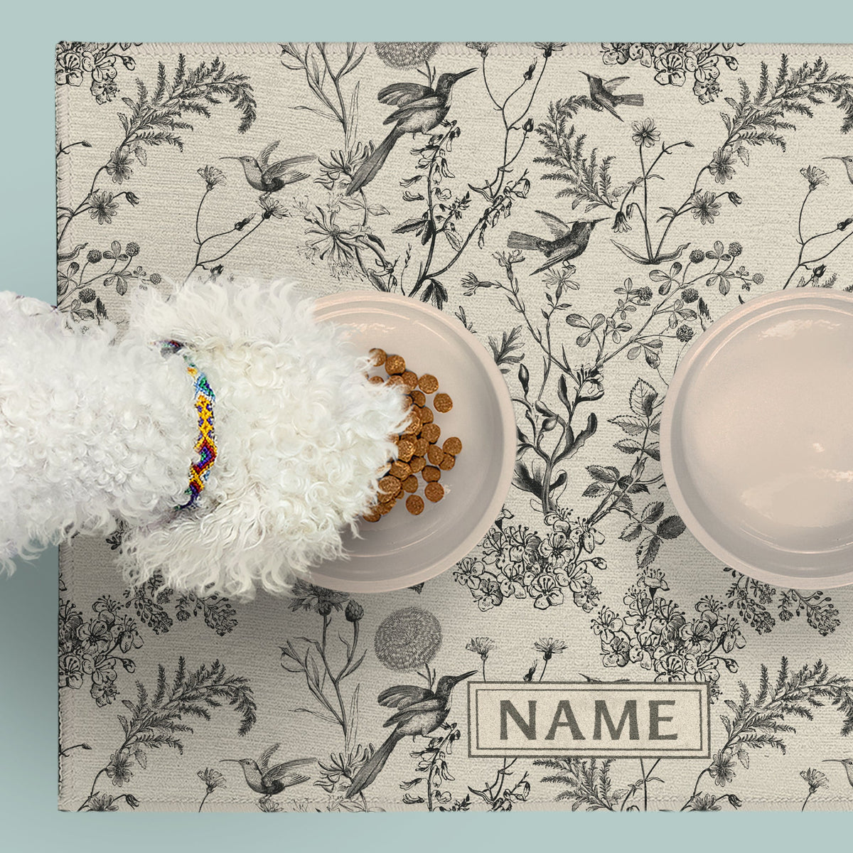 Olivia Pet Feeding Mat - Slate Bird Toile - MissionMae