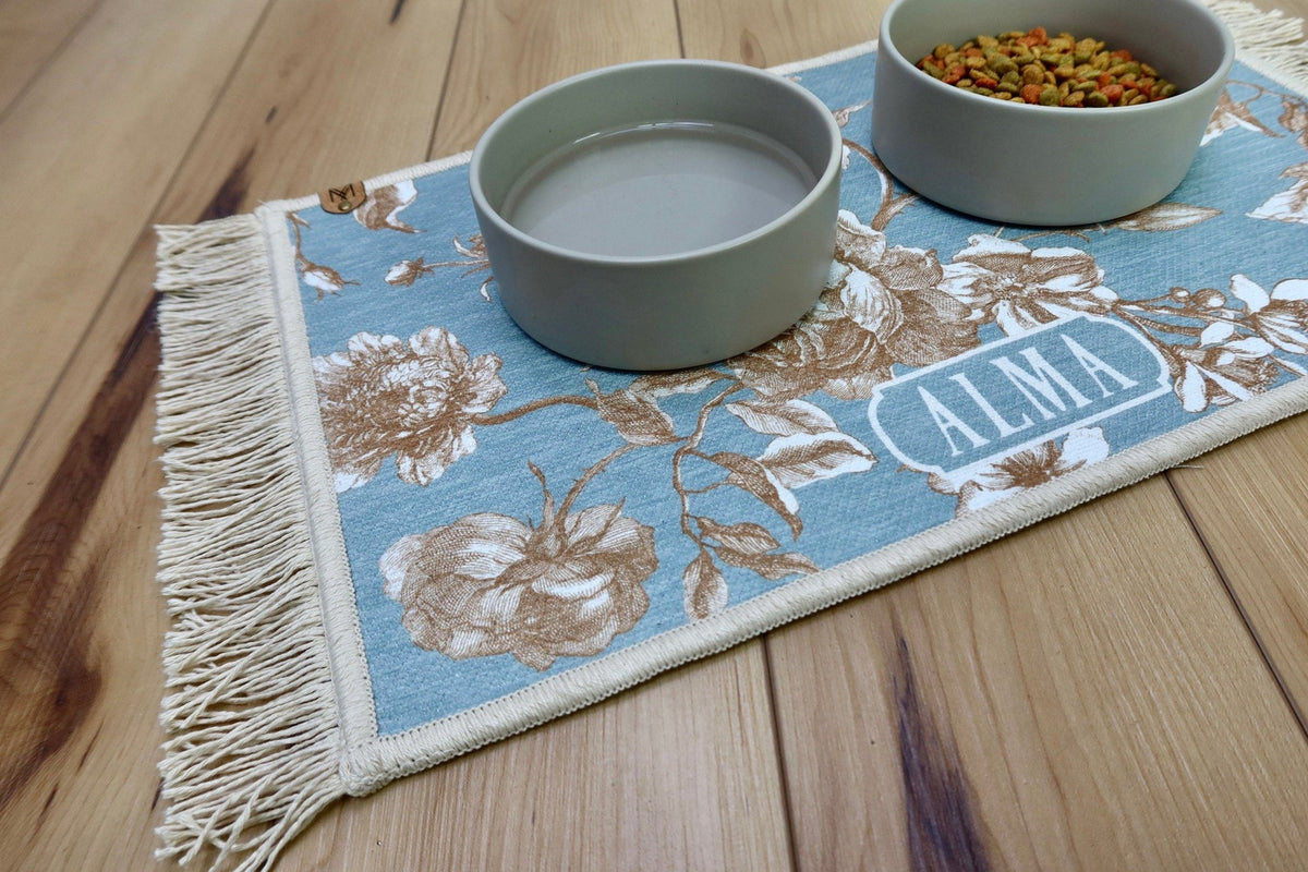 Personalized Dog Bowl Mat Fringe - Alma - MissionMae