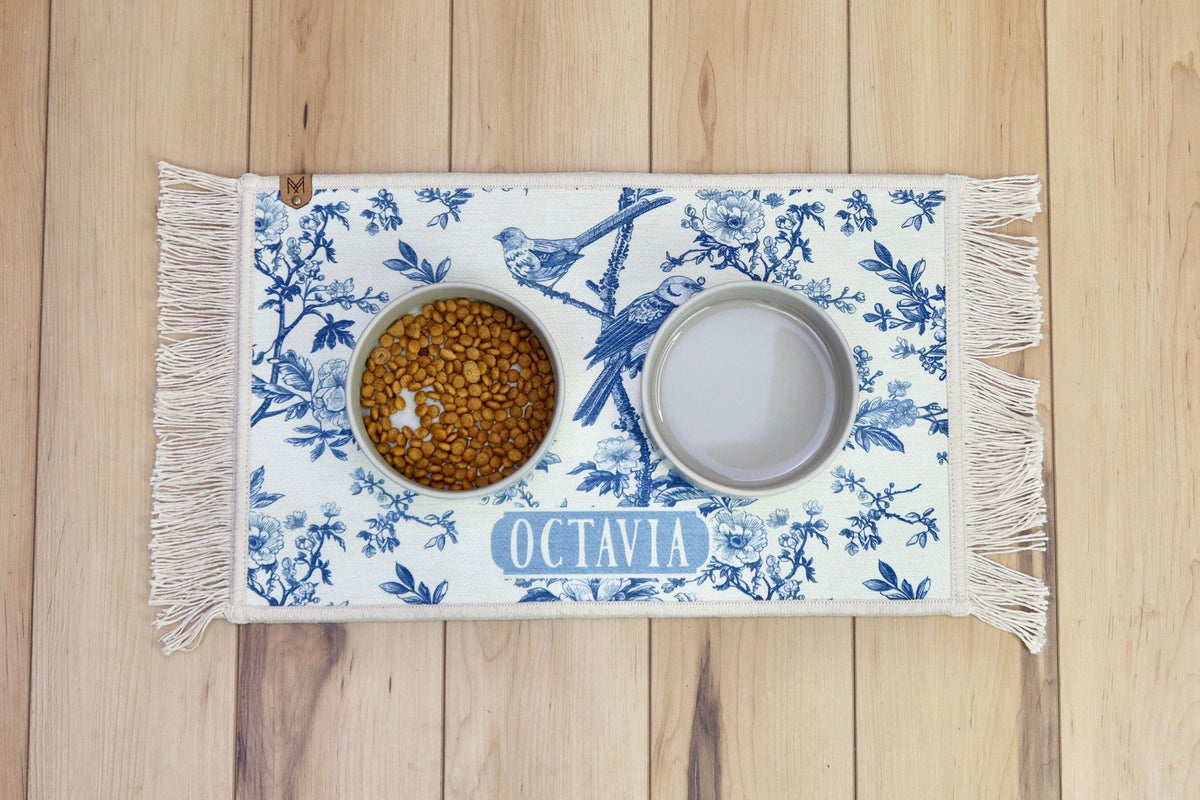 Personalized Dog Bowl Mat Fringe, Nonslip, Machine Washable - Olivia - MissionMae