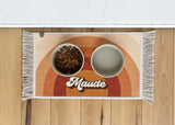 Personalized Dog Bowl Mat – Nonslip, Machine Washable Pet Feeding Floor Protector with Fringe - MissionMae