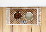 Personalized Dog Bowl Mat – Nonslip, Machine Washable Rug Style Pet Placemat with Fringe - MissionMae