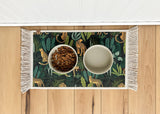 Pet Bowl Mat - Nonslip, Machine Washable Rug Style Feeding Placemat with Fringe - MissionMae