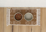 Pet Bowl Mat - Nonslip, Machine Washable Rug Style Mat with Fringe for Floor Protection - MissionMae