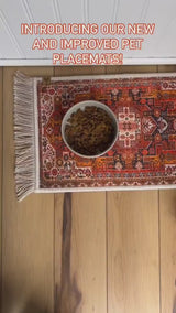 Dog Bowl Mat - Nonslip, Machine Washable Boho Pet Feeding Mat with Fringe