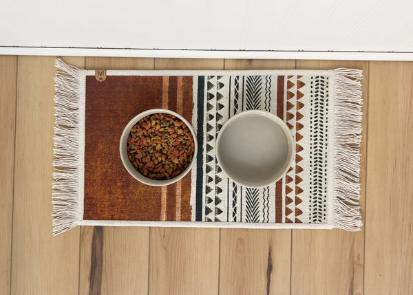 Dog Bowl Mat with Fringe - Machine Washable - Nonslip - Sierra - MissionMae