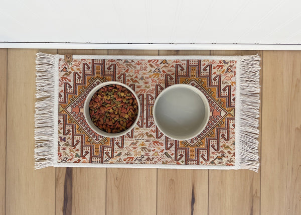 Dog Bowl Mat with Fringe - Nonslip - Machine Washable - Amelia - MissionMae