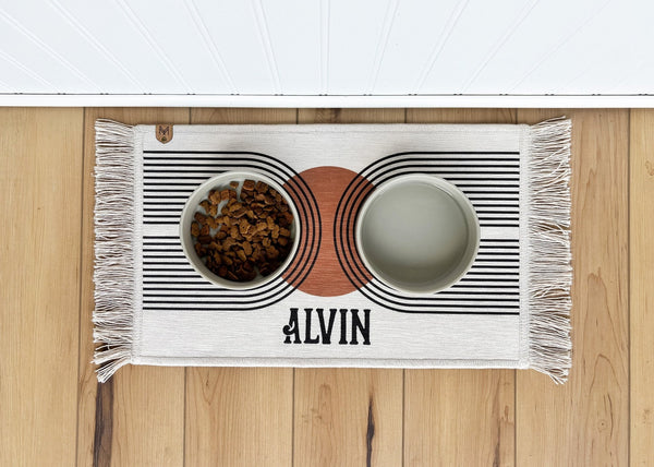 Personalized Dog Bowl Mat Custom Dog Bowl Mat Pet Placemat Boho Fringe Dog Lover Gift - Alvin - MissionMae