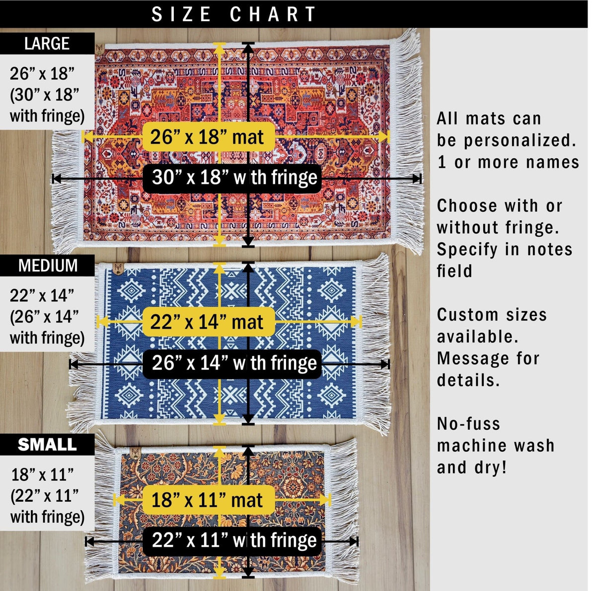 Personalized Dog Bowl Mat Fringe, Nonslip, Machine Washable - Stella - MissionMae