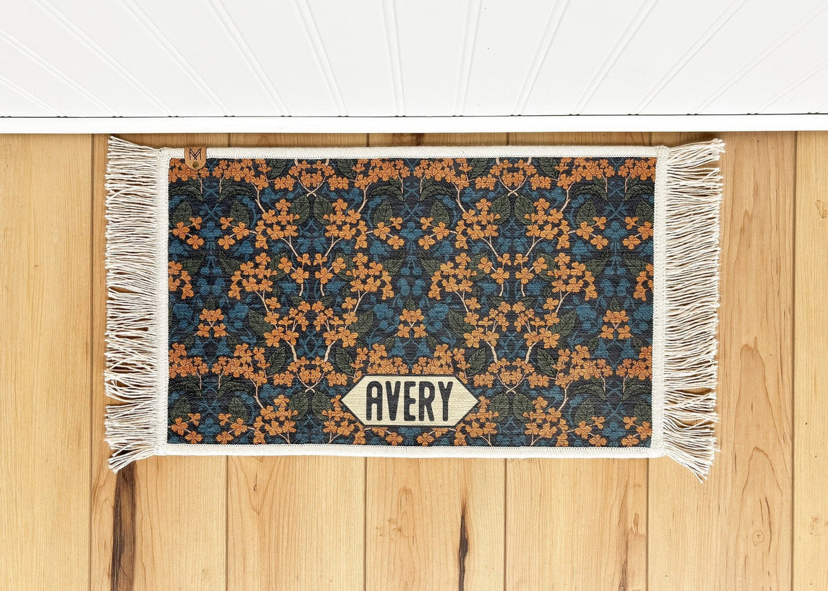 Personalized Dog Bowl Mat with Fringe - Nonslip - Machine Washable - Avery - MissionMae