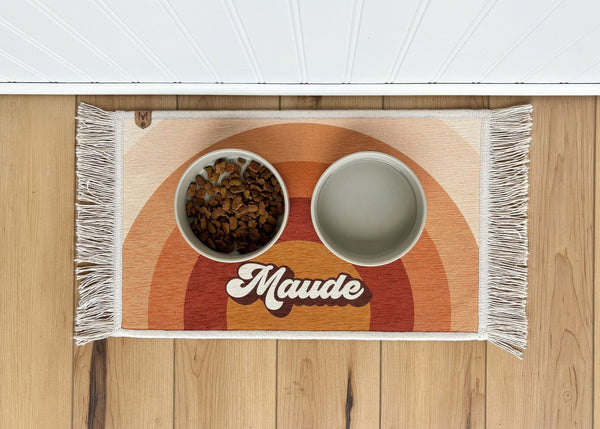 Personalized Dog Bowl Mat with Fringe - Nonslip - Machine Washable - Maude - MissionMae