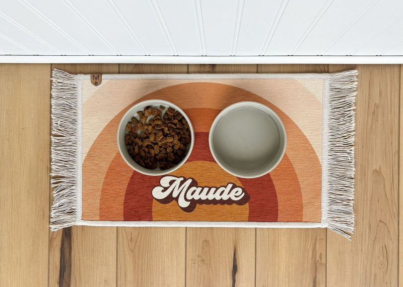 Personalized Dog Bowl Mat with Fringe - Nonslip - Machine Washable - Maude - MissionMae