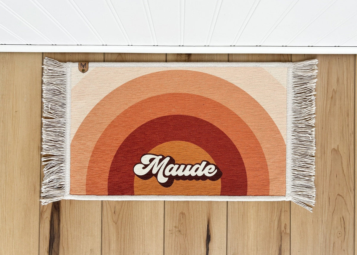 Boho rainbow dog bowl mat with fringe by MissionMae – photo 3