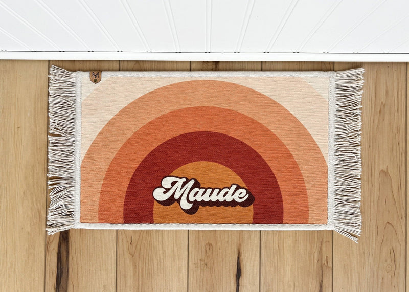 Personalized Dog Bowl Mat with Fringe - Nonslip - Machine Washable - Maude - MissionMae