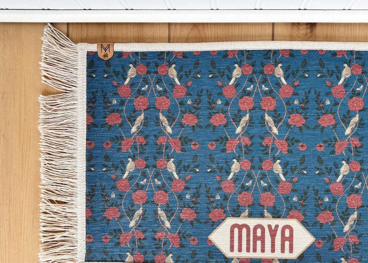 Personalized Dog Bowl Mat with Fringe, Nonslip, Machine Washable - Maya - MissionMae