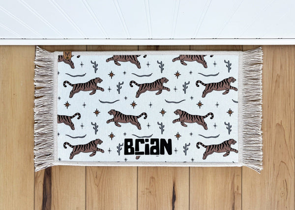 Personalized Pet Bowl Mat with Fringe - Machine Washable - Nonslip - Brian - MissionMae