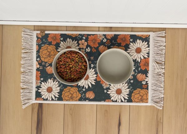 Pet Bowl Mat with Fringe - Daisy - MissionMae
