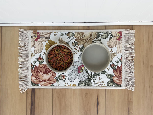 Pet Bowl Mat with Fringe - Nonslip - Machine Washable - Ellie - MissionMae