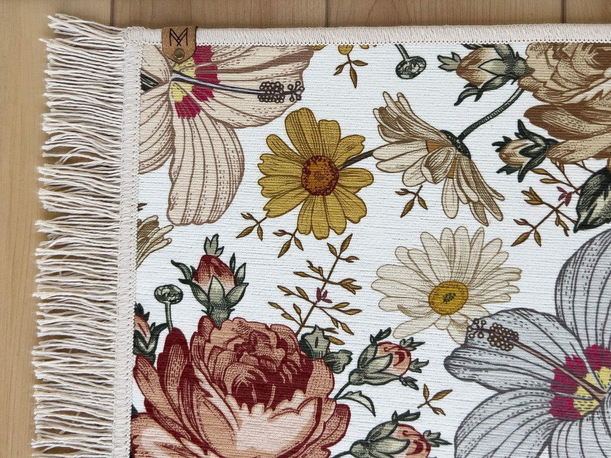 Boho floral dog bowl mat with fringe by MissionMae – photo 2