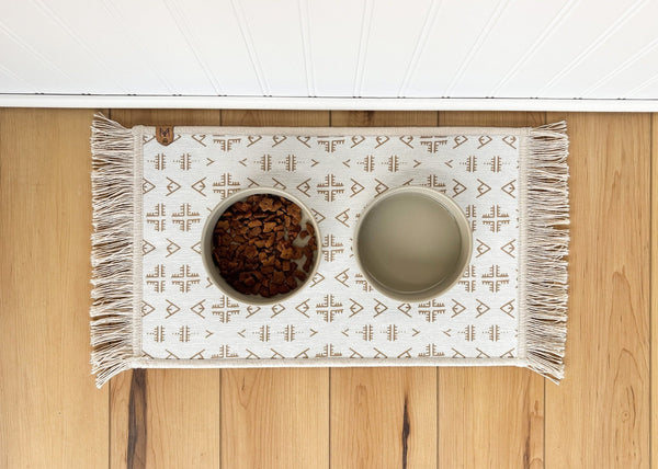Pet Bowl Mat with Fringe, Nonslip, Machine Washable - Elsie - MissionMae