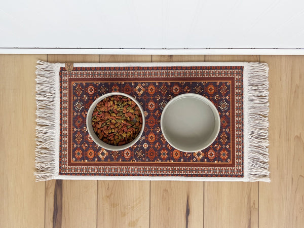 Pet Bowl Mat with Fringe - Nonslip - Machine Washable - Harry - MissionMae