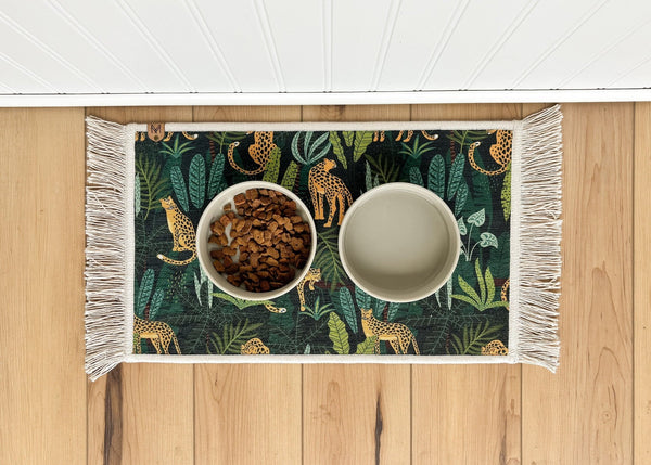 Pet Bowl Mat with Fringe - Nonslip - Machine Washable - Riley - MissionMae