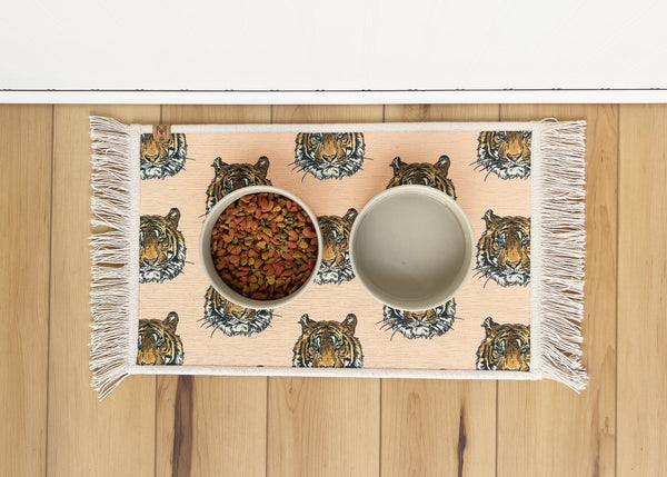 Pet Bowl Mat with Fringe - Nonslip - Machine Washable - Zara - MissionMae